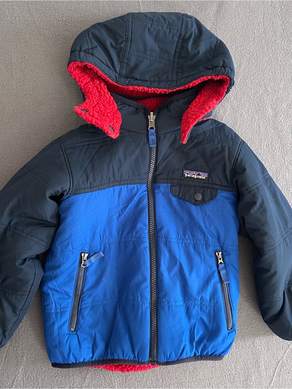 Patagonia Red Kids Sherpa Jacket with Navy Trim